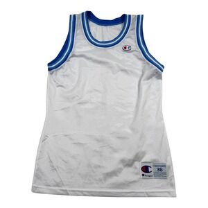 Vintage Champion Blank Basketball Jersey Shirt Mens Small White Blue 36 USA 90s